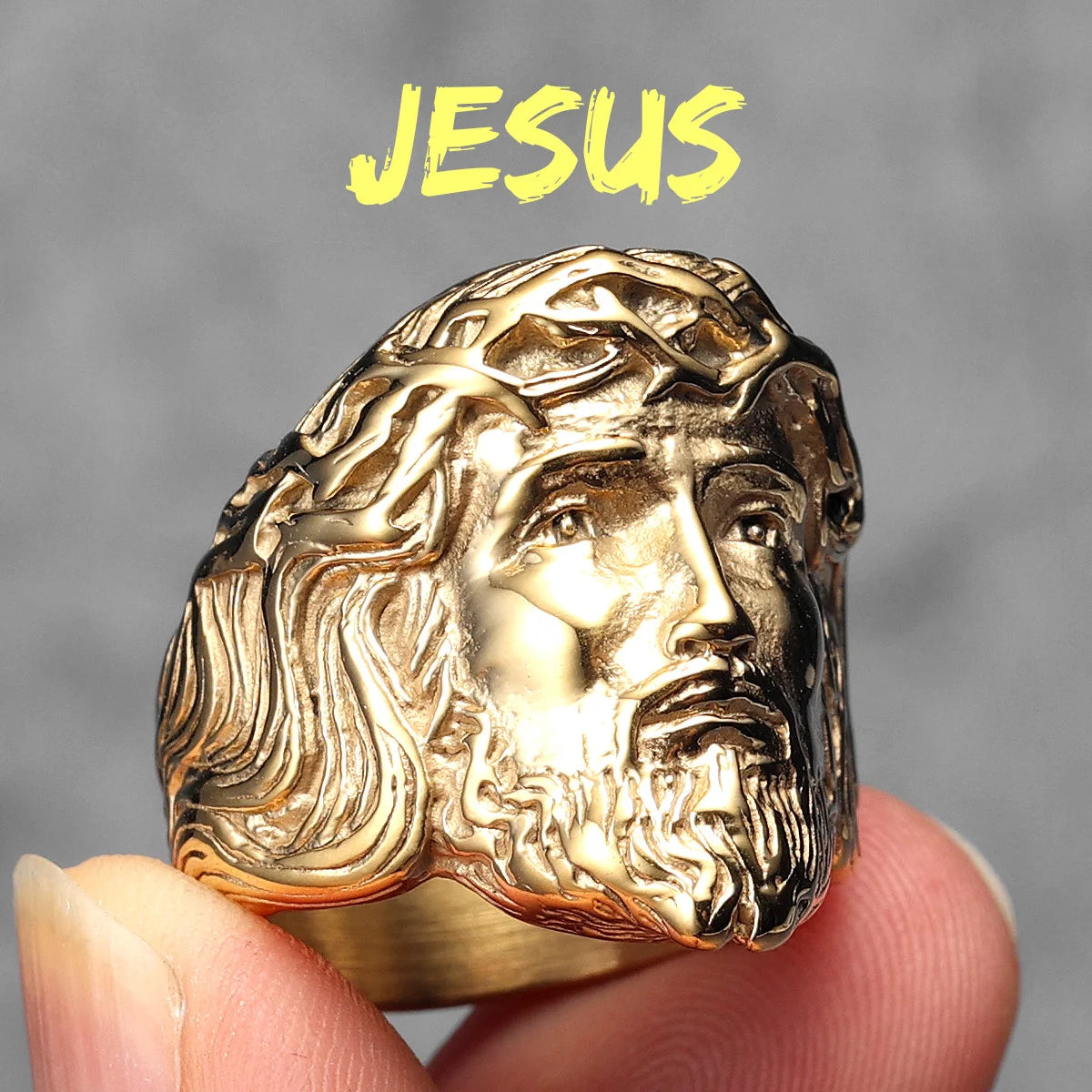 316L Stainless Steel Men’s Christian Jesus Face Ring - Image 12