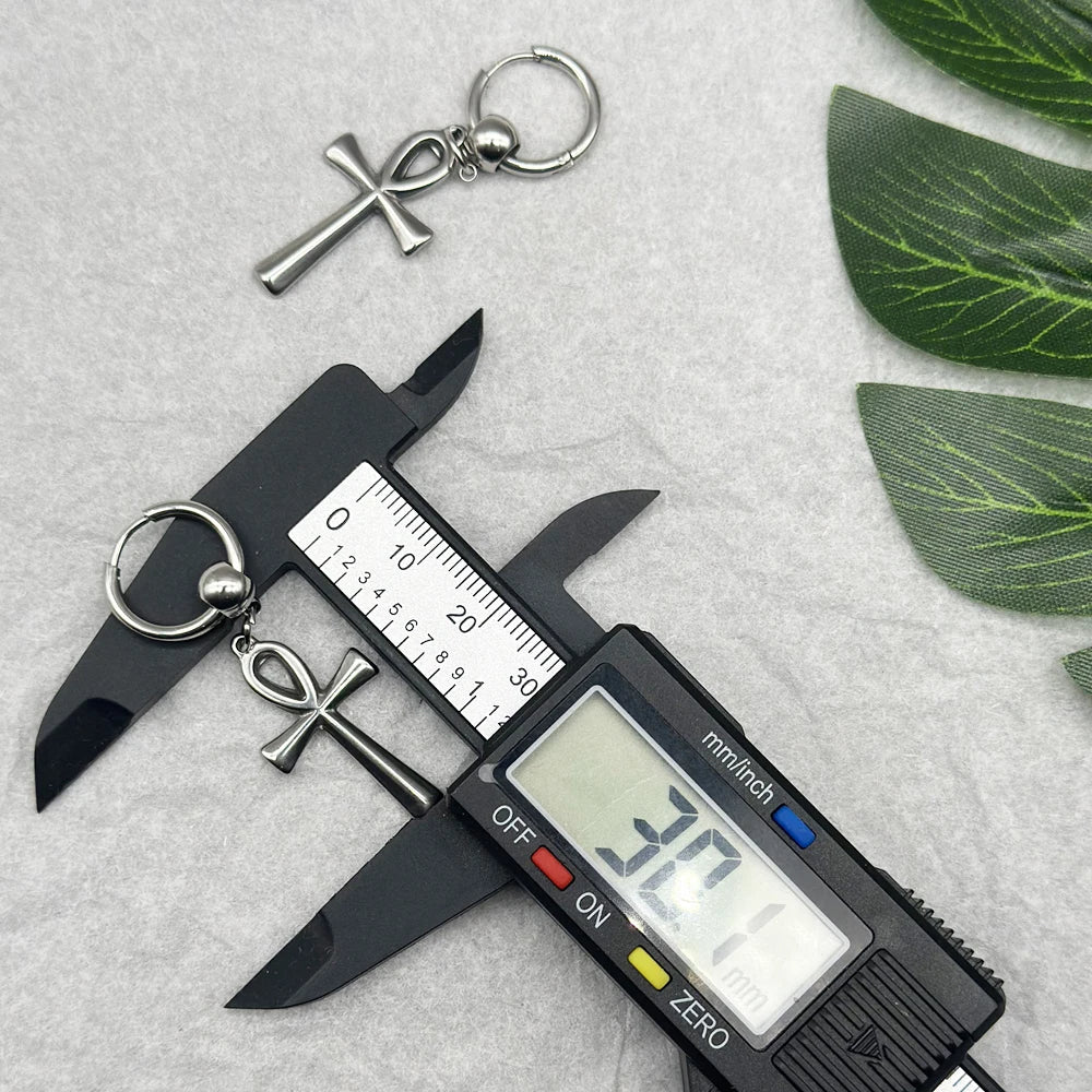 Egyptian Ankh Cross Drop Hoop Earrings - Image 4