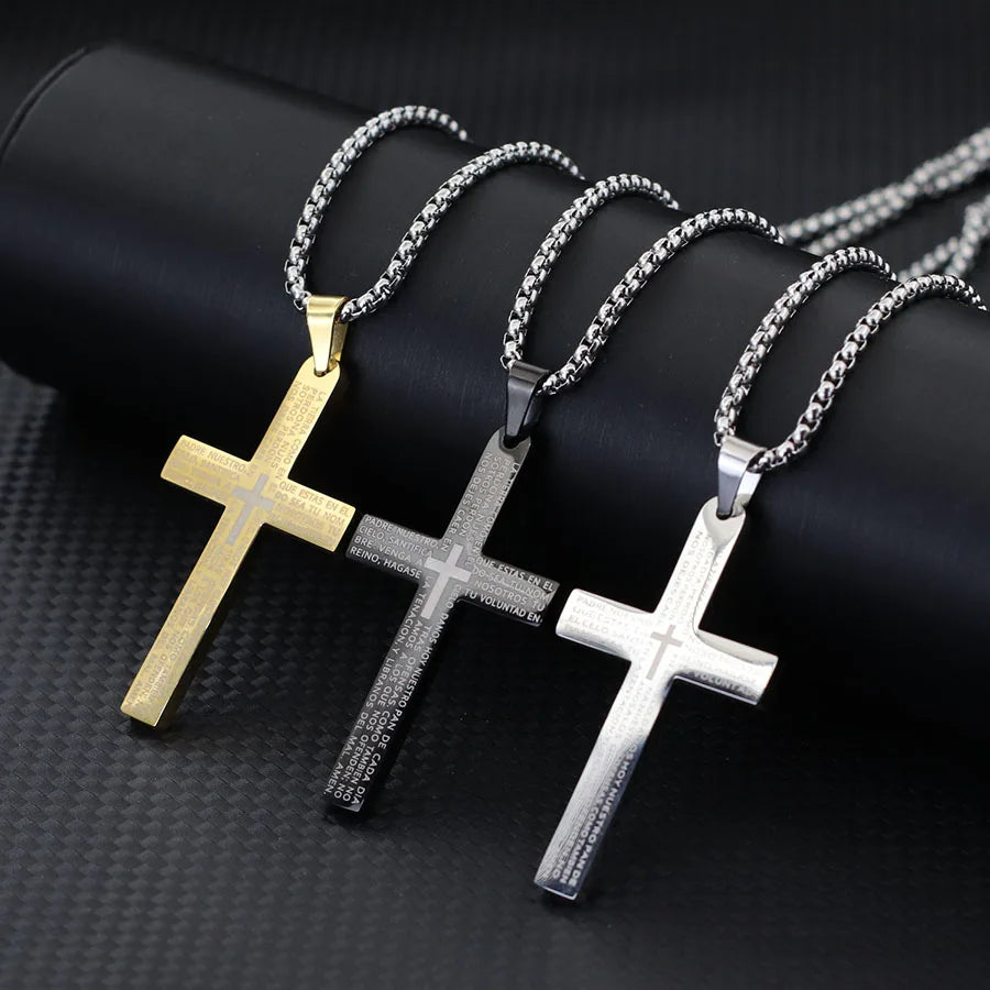 Classic Stainless Steel Cross Necklace for Men – 24-Inch Long Pendant, Hip-Hop Rock Style - Image 2