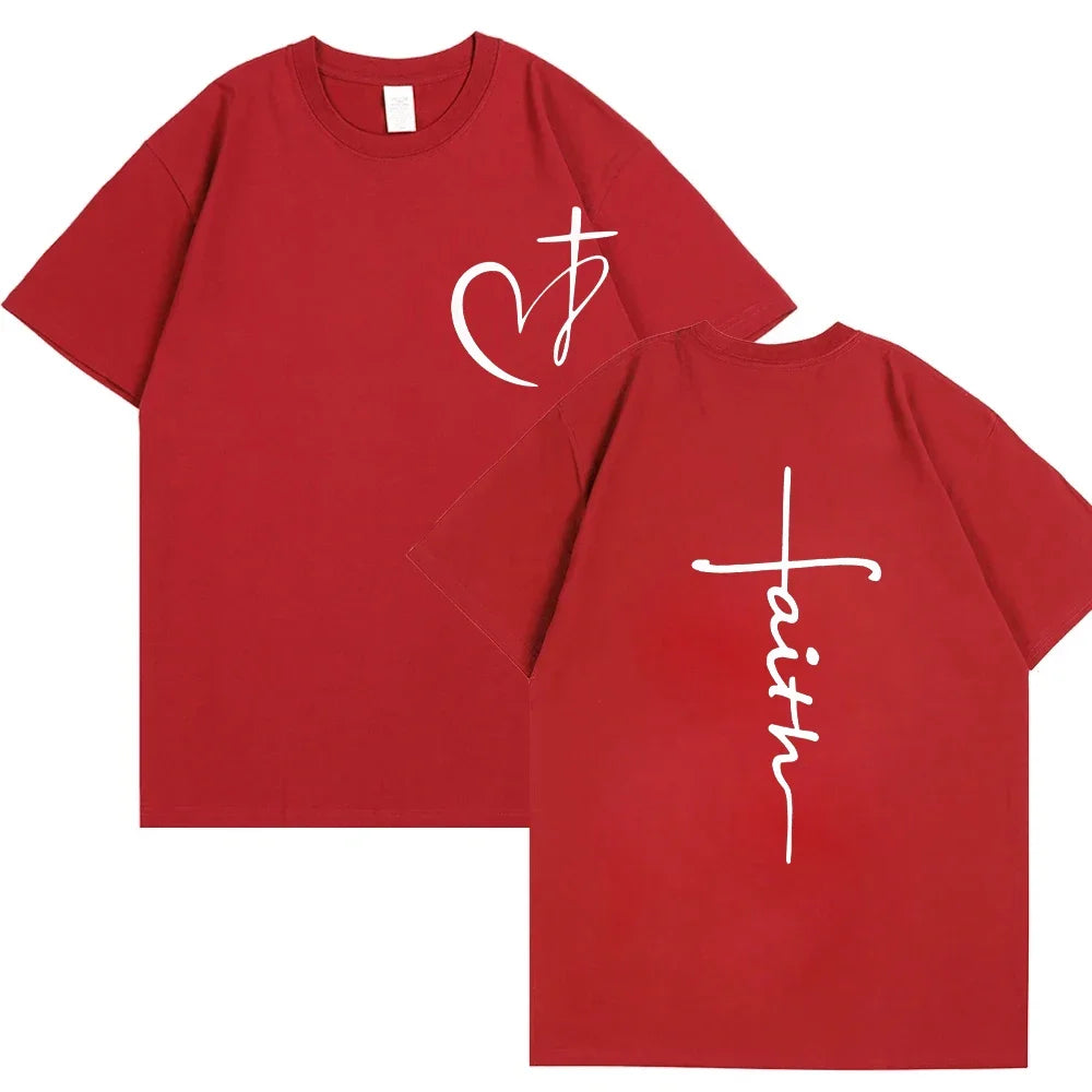 Heart Cross Print Christian T-Shirt – Men’s Oversized Faith Tee for Summer - Image 5