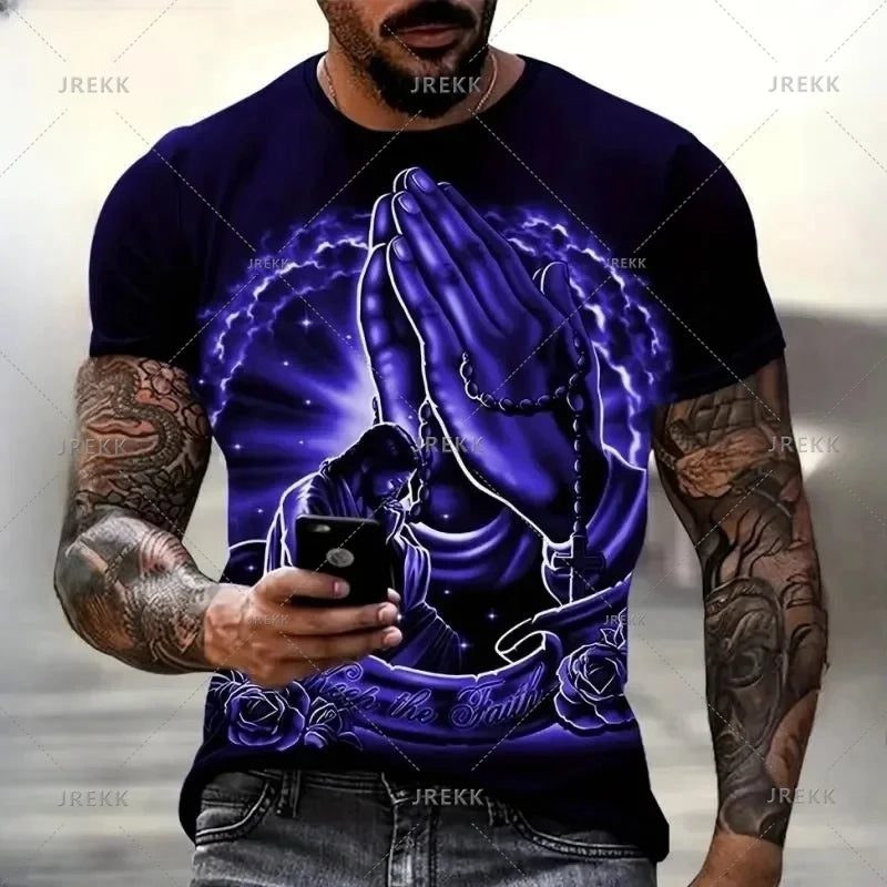 3D Jesus Print Pray T-Shirt – Christian Fashion Oversized Tee for Men - Image 10
