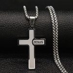 HNSP Stainless Steel Jesus Cross Pendant Necklace – Catholic Crucifix Chain for Men & Women