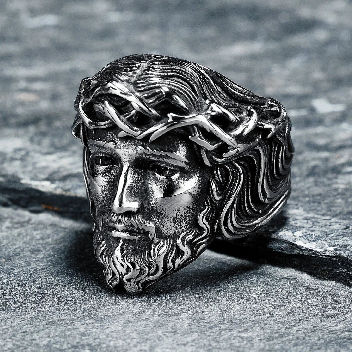316L Stainless Steel Men’s Christian Jesus Face Ring