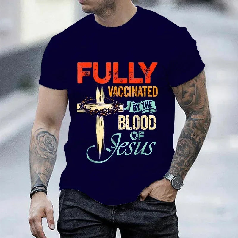 "Fully Vaccinated by the Blood of Jesus" T-Shirt – Funny Christian Streetwear for Men - Image 7